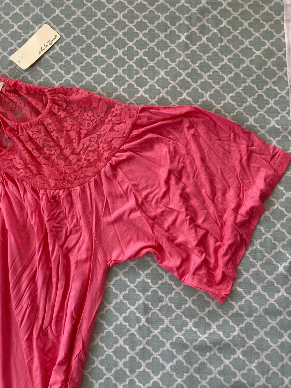 A La Tzarina Pink Lace Yoke Tunic Dress M NWT